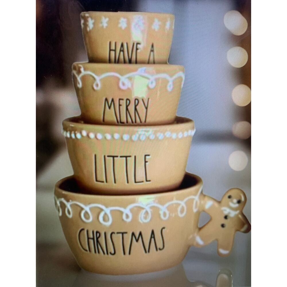 Rae Dunn Measuring Cups Gingerbread Man Ceramic Nesting Set Christmas Holiday